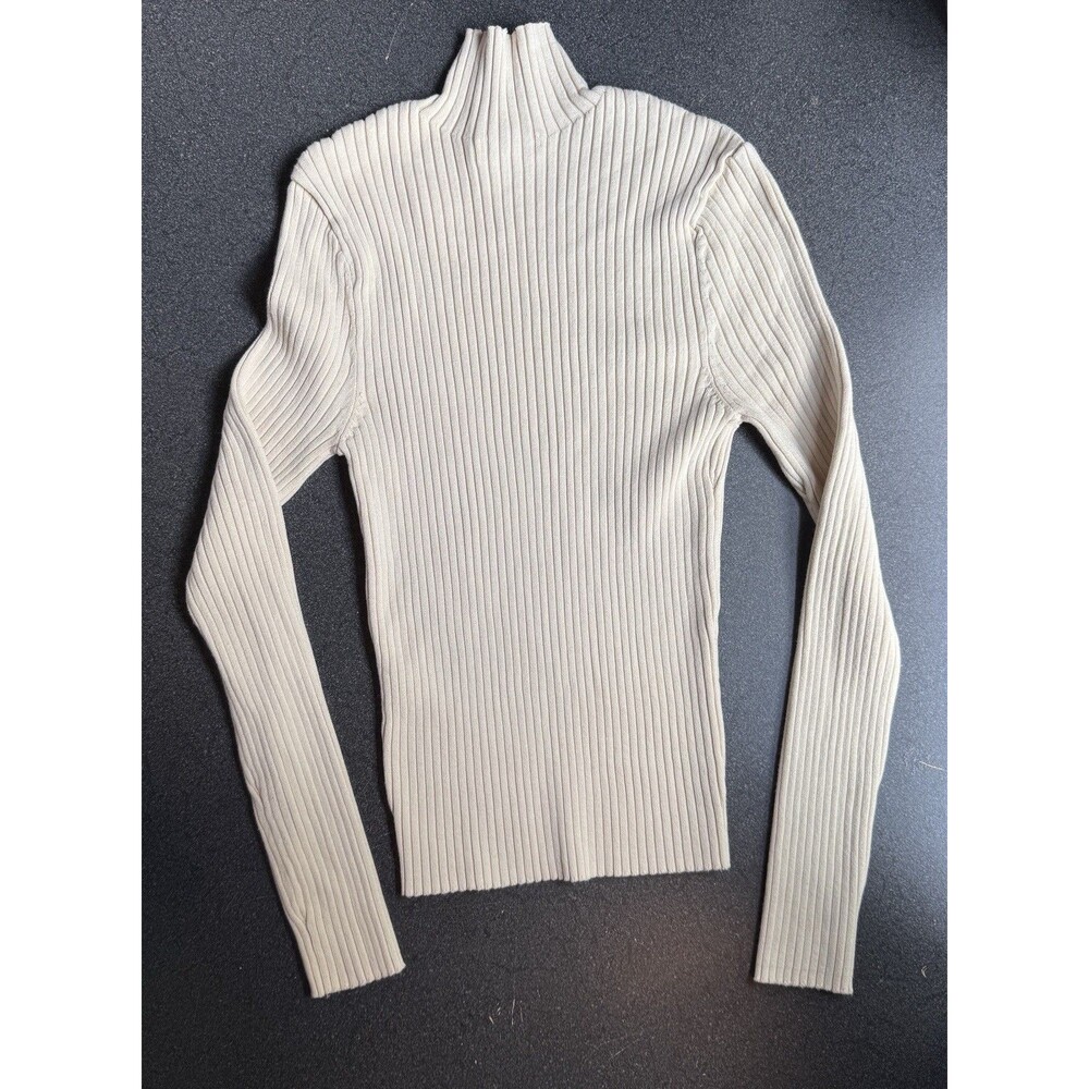 Zara Women's Beige Turtleneck Ribbed Knit Long Sleeve Sweater Top M Minimalist